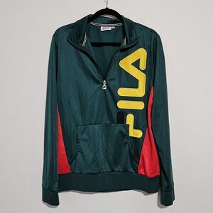 FILA x Urban Outfitters 1/4 Zip Pullover‎ Sz M Green Red Yellow Colorblock Track